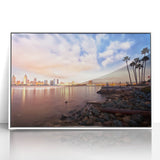 Acrylic print of San Diego scenery in art deco style with pastel colors, ideal for modern nursery wall art.