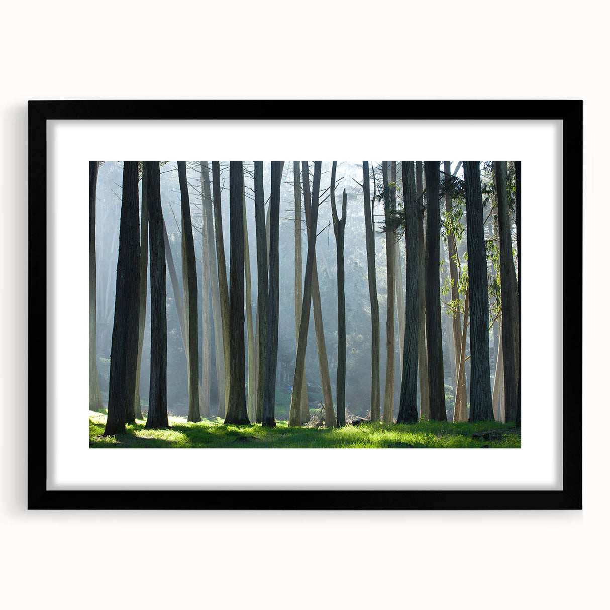 Extra large abstract art print of San Francisco in vibrant colors on a textured canvas, framed in black.
