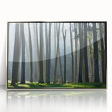 Mid-century modernist art of San Francisco skyline in muted gray and silver tones on a framed acrylic.