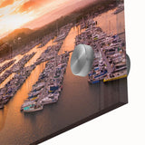 Large abstract wall art depicting Santa Barbara scenery in mid-century modernist style on acrylic glass.