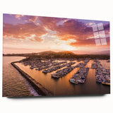 Large abstract wall art of Santa Barbara in muted ocean blues, acrylic print, ideal for bedroom or dining room decor.