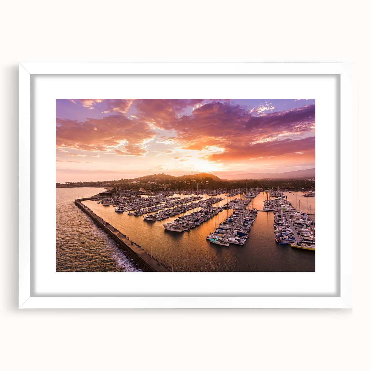 Abstract art print of Santa Barbara landscape in muted earth tones on a framed white mat.