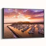 Black and white framed canvas of Santa Barbara landscape in a vintage poster style, ideal for bedroom wall art.