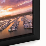 Black wall art featuring a textured depiction of Santa Barbara with vibrant colors on a framed canvas.