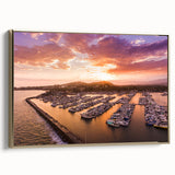 Framed canvas depicting a vintage-style Santa Barbara landscape in muted gold and black tones, ideal for bedroom wall art.