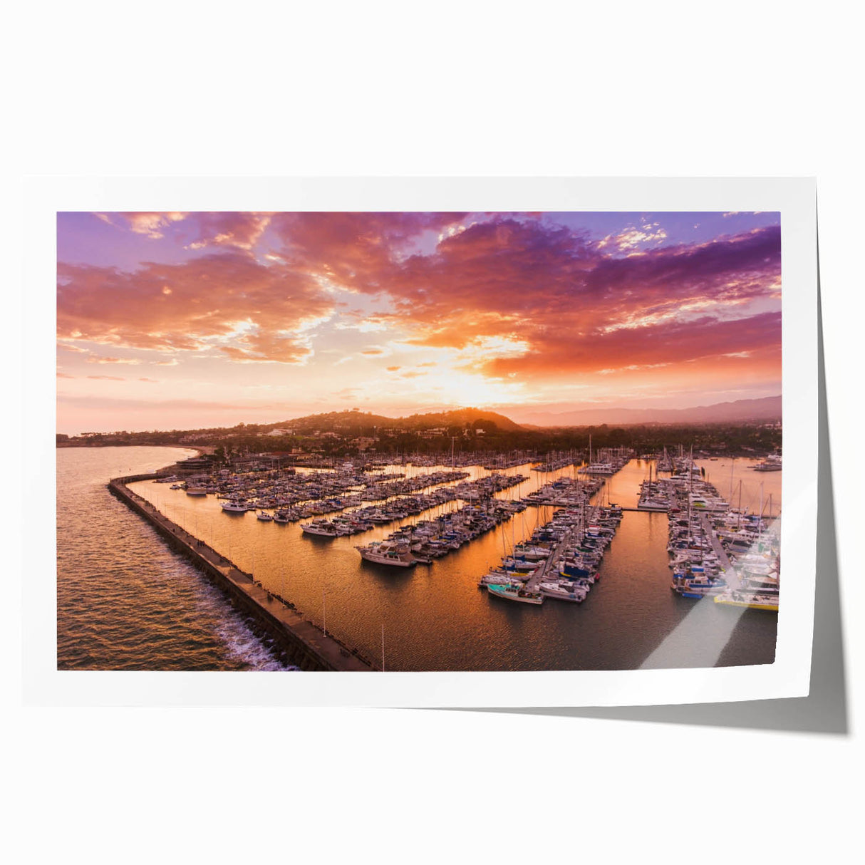 Santa Barbara coastal landscape in muted blue and green tones on a rolled canvas, suitable for dining room wall art.