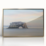Mid-century modernist style acrylic print of Santa Cruz scenery in gold frame, suitable for nursery wall decor.