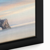 Black wall art featuring a textured Santa Cruz scenery on an extra large framed canvas with colorful accents.