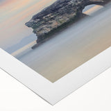 Art deco poster of Santa Cruz with pastel shades on rolled canvas, suitable for dining room wall art.