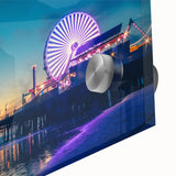 Large abstract wall art depicting Santa Monica scenery in mid-century modernist style on acrylic glass.