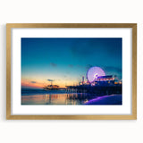 Extra large abstract art print of Santa Monica scenery in muted earth tones, framed in gold, ideal for living room decor.