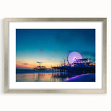 Textured art of abstract Santa Monica scenery in muted earth tones on a framed silver mat, suitable for bedroom decor.