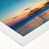 Art deco poster of Santa Monica scenery in pastel shades on rolled canvas, suitable for dining room wall art.