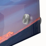 Abstract depiction of the Sierra Nevada in muted earth tones on acrylic glass, suitable for dining room art.