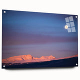 Large abstract depiction of Sierra Nevada on acrylic glass, in earthy tones, suitable for bedroom or dining room decor.