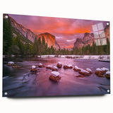 Acrylic glass print of Yosemite scenery in natural tones, suitable for bedroom or dining room decor.