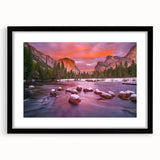 Extra large framed abstract print of Yosemite with vibrant, textured colors, ideal for living room decor.