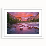 Abstract art print of Yosemite landscape in muted earth tones on a framed canvas, suitable for dining room or bedroom decor.