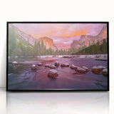 Large abstract wall art depicting Yosemite's landscape in muted earth tones on a framed acrylic.
