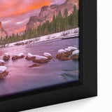 Extra large framed canvas featuring a textured depiction of Yosemite in black with colorful accents.