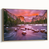 Framed canvas of Yosemite landscape in black and gold tones, suitable for bedroom wall art.