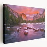 Yosemite National Park landscape on a large stretched canvas with lush green and blue tones, ideal for kitchen wall art.