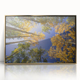 Large art print of Vail, Colorado landscape in mid-century modernist style, framed acrylic with golden hues.