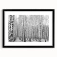 Abstract art print of Aspen scenery in vibrant colors on textured canvas, framed in black, ideal for living room decor.