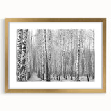 Extra large abstract art print of Aspen scenery in textured gold frame, ideal for living room decor.