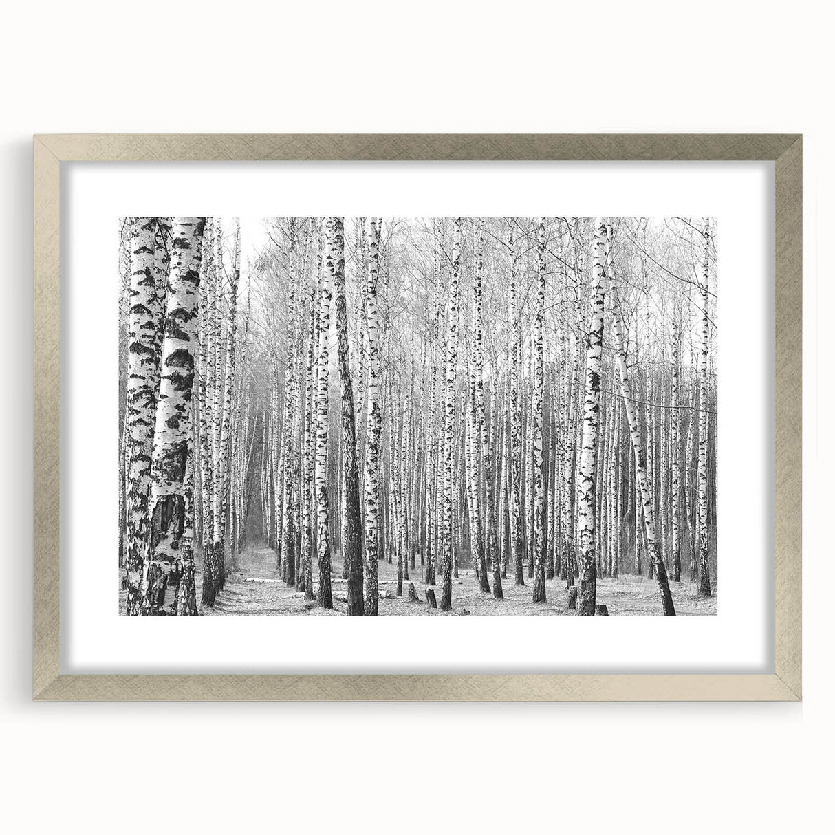 Textured art depicting an abstract Colorado Aspen landscape in muted earth tones, framed with a silver mat.