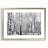 Textured art depicting an abstract Colorado Aspen landscape in muted earth tones, framed with a silver mat.