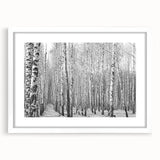 Abstract art print of Aspen, Colorado in muted earth tones on a framed white mat, suitable for dining room decor.