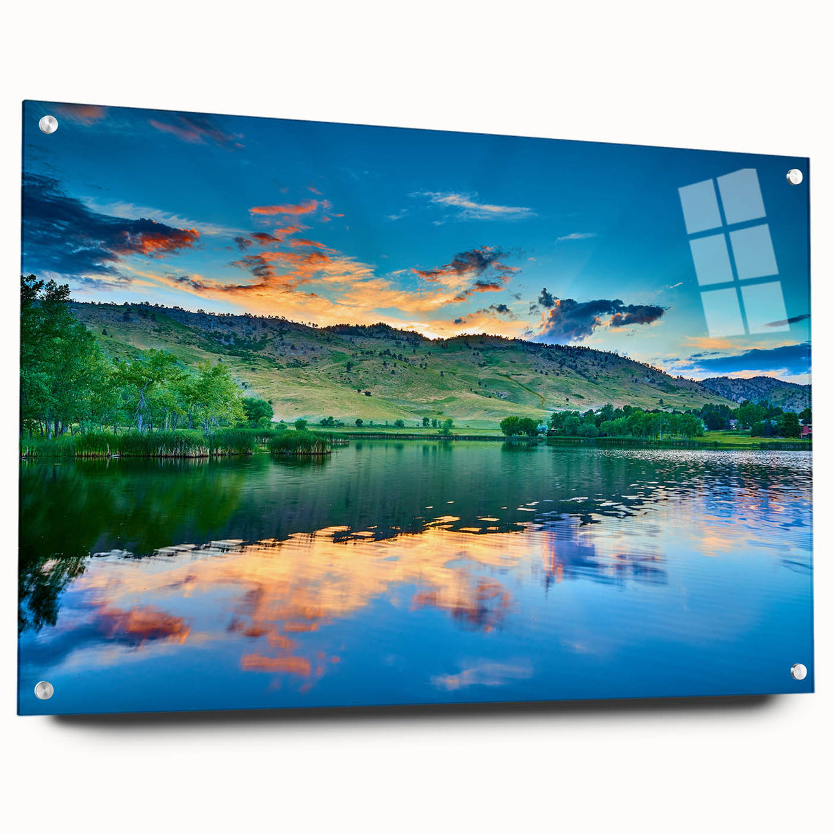 Acrylic print of large abstract wall art depicting Boulder, Colorado, with vibrant earth tones.