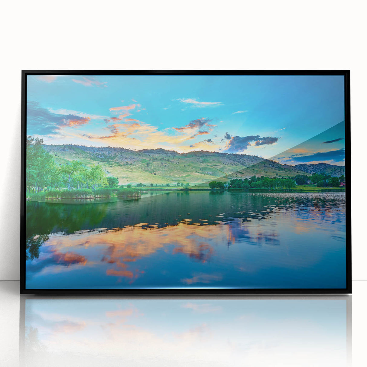 Large abstract wall art depicting a Boulder, Colorado scenery in muted earth tones on a framed acrylic.