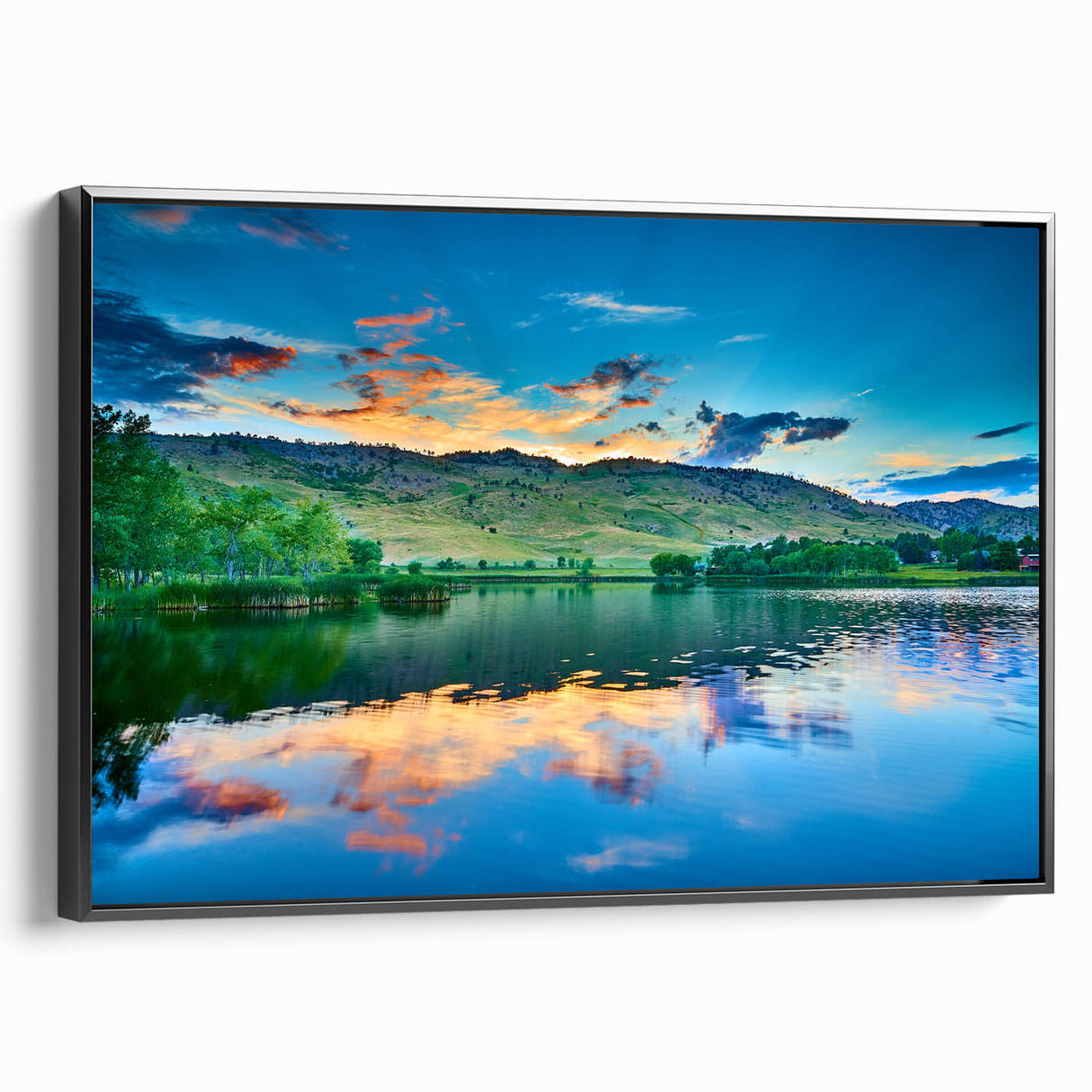 Black and white landscape painting of Boulder, Colorado on framed canvas, suitable for bedroom wall art.