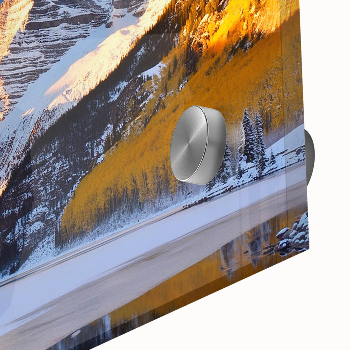 Acrylic print of Maroon Bells, Colorado in abstract style with earthy tones, ideal for dining room art.