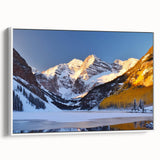 Vintage poster art of Maroon Bells, Colorado, with vibrant colors on a large framed canvas, ideal for living room decor.