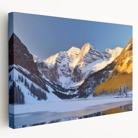 Maroon Bells, Colorado scenery on large stretched canvas with vibrant green and blue tones, suitable for kitchen wall art.