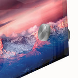 Large abstract depiction of Pikes Peak in muted earth tones on acrylic glass, ideal for dining room art.