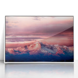 Art Deco poster of Pikes Peak in muted blue and white tones on a framed acrylic, suitable for modern nursery decor.