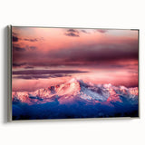 Framed canvas landscape art painting featuring Pikes Peak, Colorado with vibrant colors on a black background.