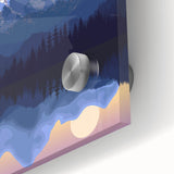 Large abstract depiction of the Rocky Mountains in muted earth tones on acrylic glass, suited for dining room art.