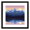Extra large, colorful art print of abstract Rocky Mountains, with textured details on a black framed canvas.