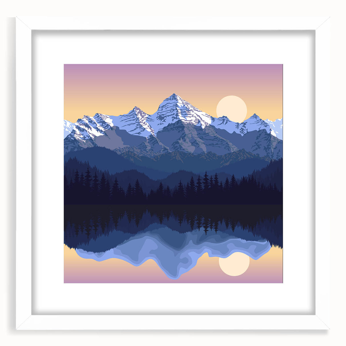 Abstract art print of the Rocky Mountains in muted earth tones on a framed white mat, ideal for dining room decor.