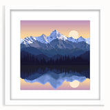 Abstract art print of the Rocky Mountains in muted earth tones on a framed white mat, ideal for dining room decor.