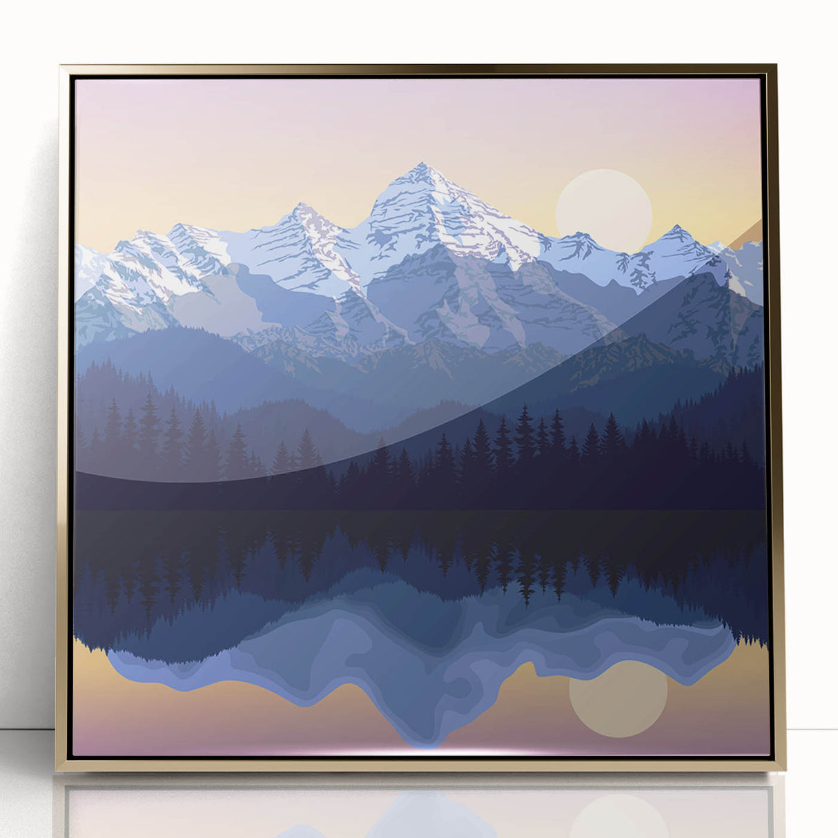Large acrylic print of the Rocky Mountains with gold frame, featuring earthy tones, ideal for modern art wall decor.