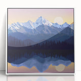 Acrylic print of the Rocky Mountains in muted earth tones, framed in white, suitable for modern art wall decor.
