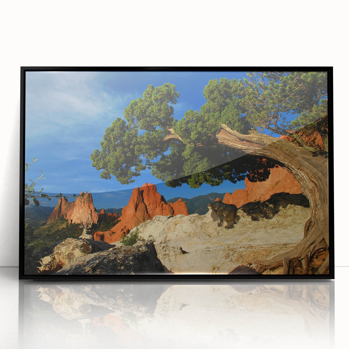 Large abstract wall art depicting Colorado Springs in muted earth tones on a framed acrylic.