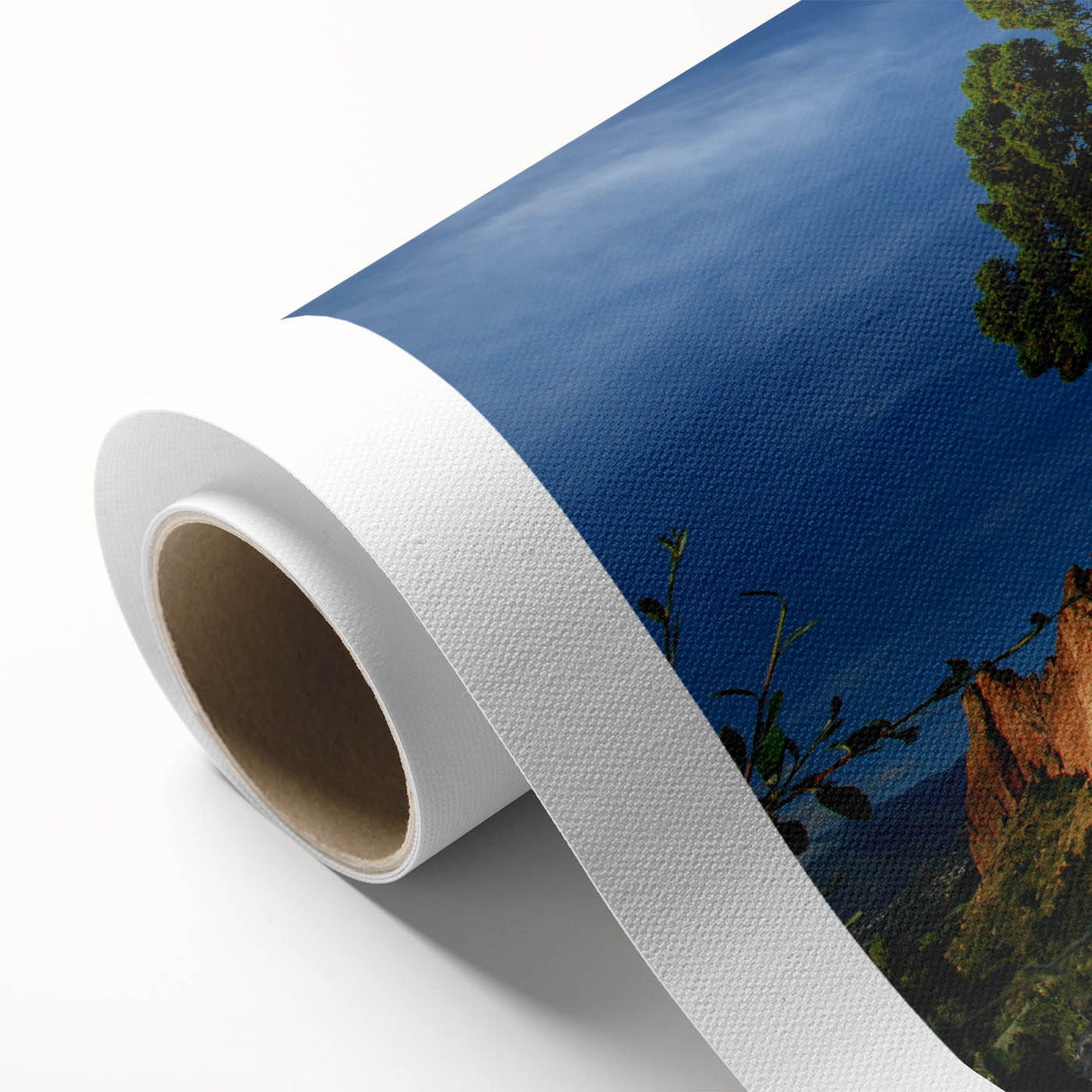 Art Deco poster of Colorado Springs landscape on rolled canvas, featuring pastel shades, perfect for nursery wall art.