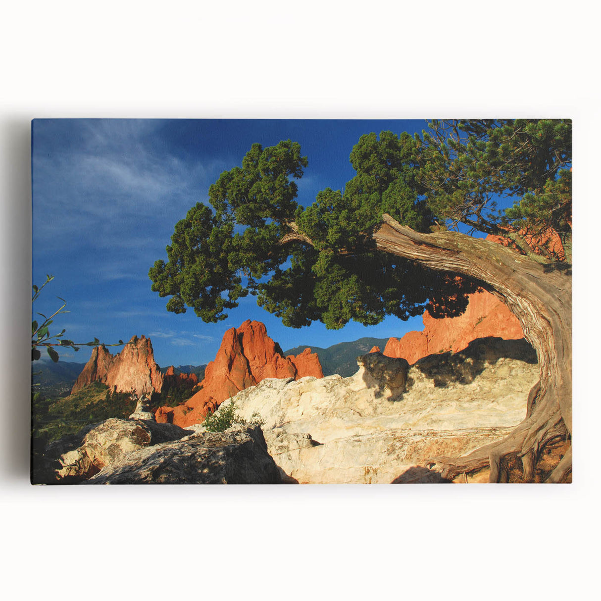 Black and white photograph of Colorado Springs on stretched canvas, ideal for kitchen wall art.